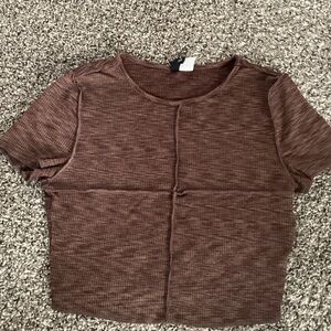 Divided Brown Ribbed Crop Top
